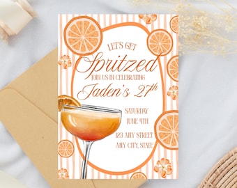Invitación de cumpleaños con Aperol Spritz: Invitación editable para cóctel de verano (descarga digital)