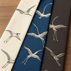 Crane Print Curtains – Vintage Bird Pattern Drapes – Custom Size – Grommet, Rod Pocket and Hooks and Rings – Single Curtain Panels