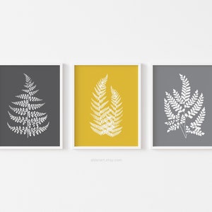 Fern Wall Art, Botanical Wall Decor, Modern Fern Silhouette Wall Decor, Set for 3, jaune et gris CHOISISSEZ VOTRE COULEUR