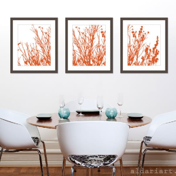 Autumn Tree Branches Art Prints - 11x14 Trio - Autumn Tree Wall Art - Nature Wall Art - Woodland Home Decor - Fall Decor - Pumpkin Orange