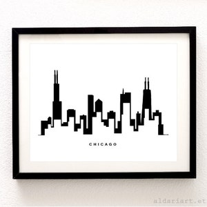 Chicago Skyline Print - Chicago Wall Art - Chicago Cityscape Print - Modern Black and White Decor - Aldari Art