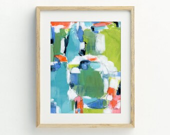 Blue Green Coral Abstract Art Print, Original Art by Alejandra Danel - Contemporary Wall Art - ships from USA -