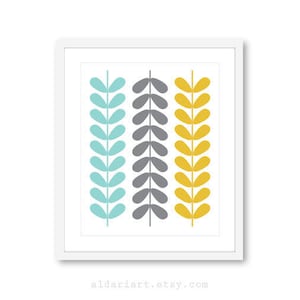 Mid Century Print, Mid Century Leaves Print, Scandinavian Print, Scandinavian Wall Art, Frame not included , 8x10 print on 8.5x11 paper