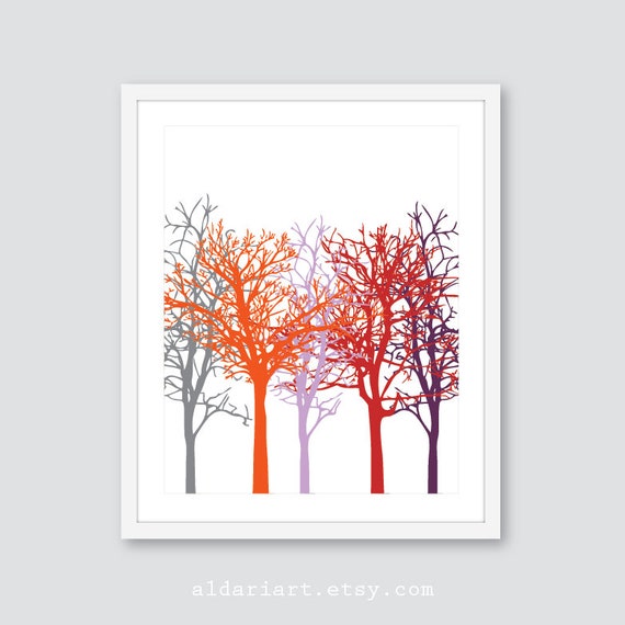 Trees Art Print Contemporary Tree Wall Art Autumn Tree Etsy