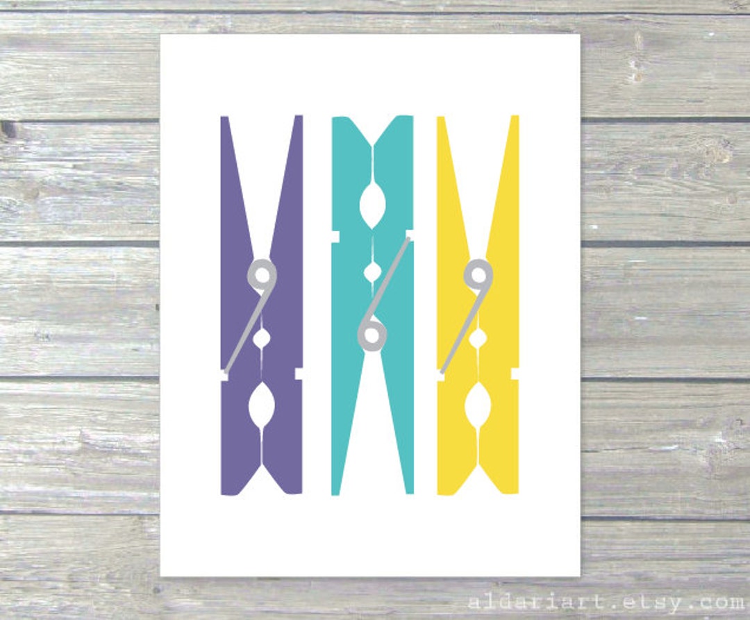 Clothespins Art Print - Simple Modern Home Decor - Laundry Room Wall ...