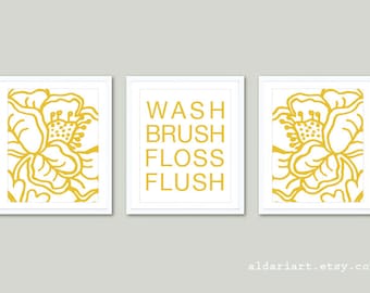 Badezimmer Drucke Badezimmer Kunstwerk Badezimmer Wand Kunstdrucke Badezimmer Dekor Blume Drucke Badezimmer Regeln Set von 3 Drucke Senf gelb