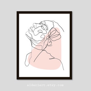 Art abstrait de ligne de femme, Art mural moderne, femme abstraite minimale avec le dessin de ligne de fleur, art féminin, décor de pêche, cadre non inclus