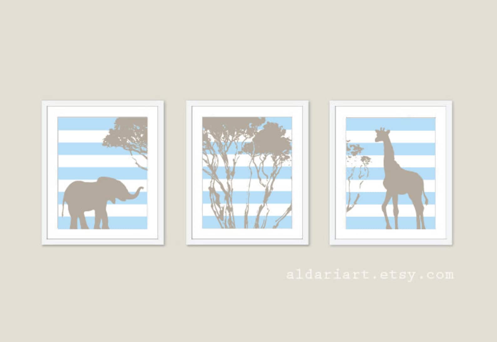 Elephant and Giraffe Nursery Print Set African Animals Etsy UK