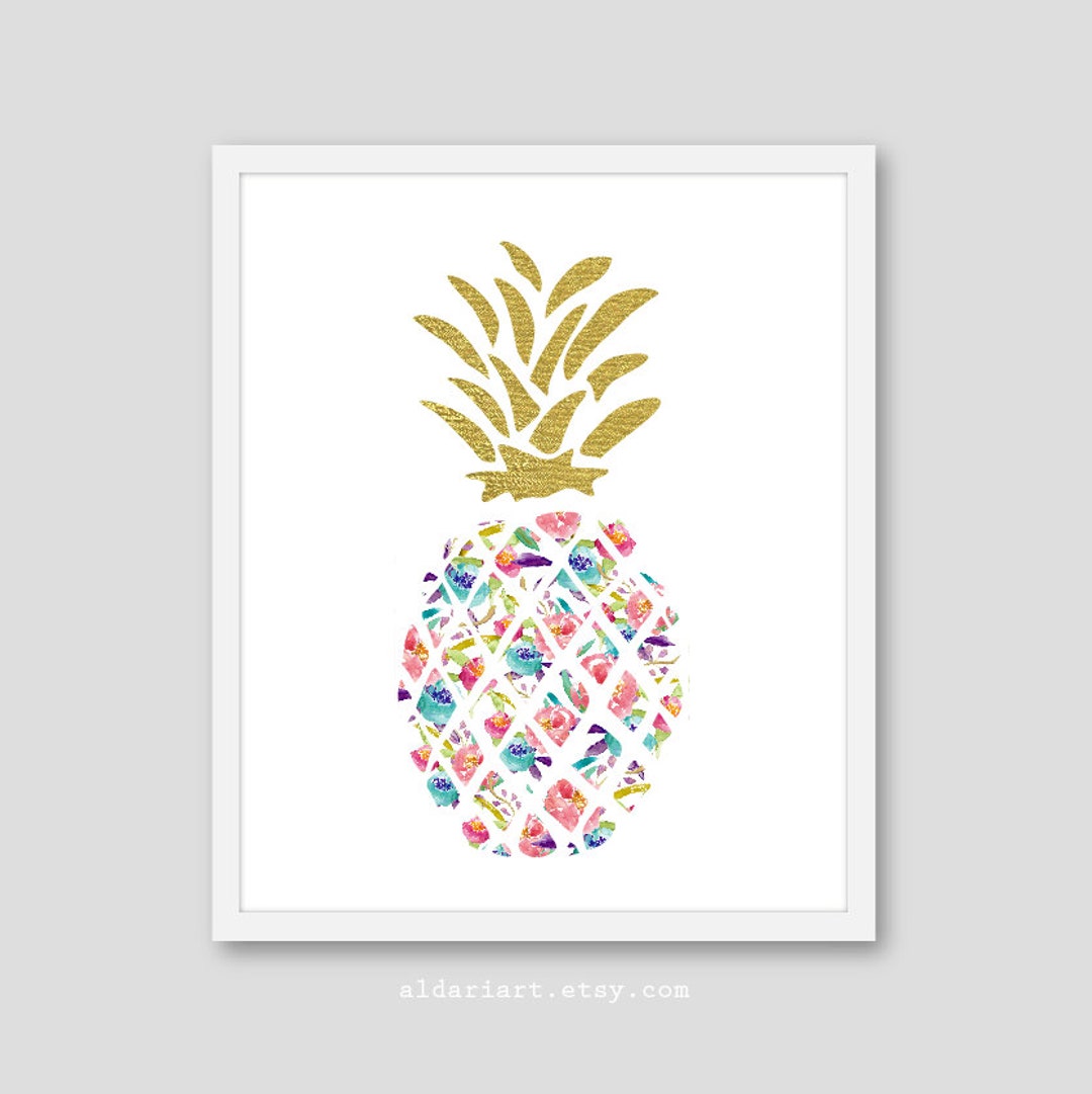 and Pineapple Tropical Canada Art Fruit Wall Print Faux Decor Floral Wall Art Print Gold Etsy Art Pineapple - Gold Pineapple Print Color