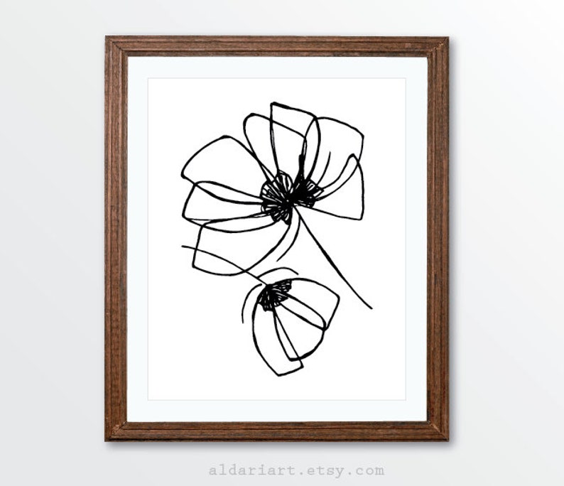 Minimalist Tulip Flowers Art Print Black and White Pen and Etsy