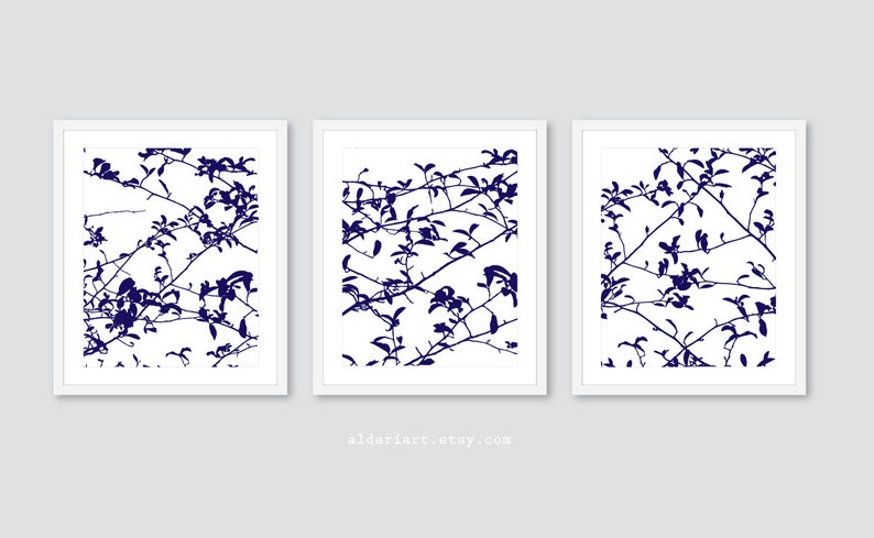 Contemporary Nature Wall Art Tree Triptych Woodland Home Decor Tree Leaves and Branches Digital Print Set Fall Decor