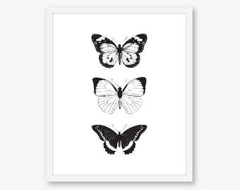 Butterfly Print - Zwart-wit Wall Art - Minimalistische Wall Decor - Monochrome prints - Butterfly Gifts - Slaapkamer Wall Art