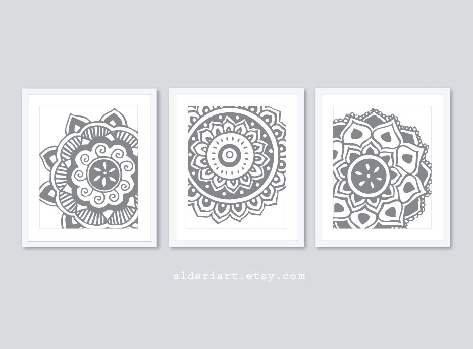 Mandala Art Prints - Modern Decor - Flower Wall Art - Set of 3 ...