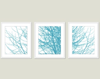 Moderne Winter Baum Zweige Kunstdrucke - Türkis Kunst - Baum Wandkunst - Baum Triptychon Wandkunst - Set von 3 Drucken - Rahmen nicht enthalten