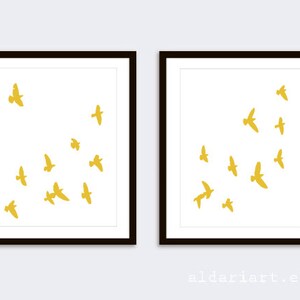 Birds Prints - Birds Wall Art - Modern Decor - Minimalist Decor - Mustard yellow Bird Art - Aldari Art