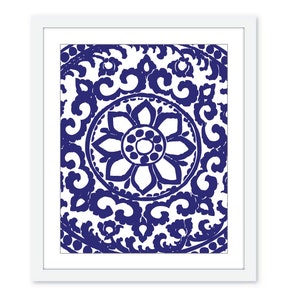 Art Deco Ornament Digital Print - Modern Wall Art  - Blueberry Navy Blue Royal Blue Cobalt Home Decor - Abstract Flower
