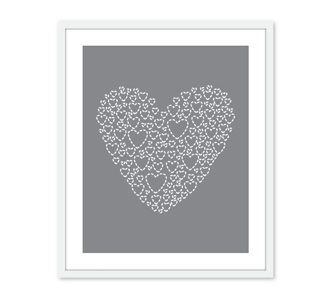 Heart Art Print Heart Wall Art Nursery Wall Decor Grey Etsy