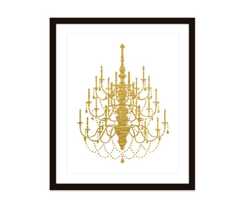 Gold Chandelier Art Print Faux Gold Foil Chandelier Wall Art Etsy