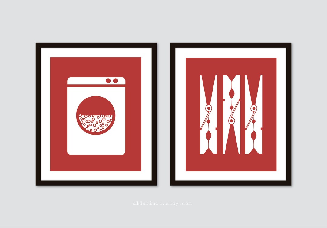 Laundry Art Prints - Set of 2 - Red Laundry Wall Art - Modern Art ...