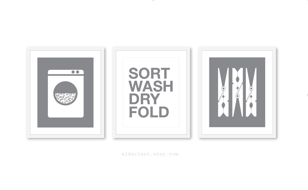 Laundry Room Art Prints - Set of 3 - Laundry Wall Art - Clothespins ...