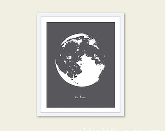 La Lune The Moon Art Print - Gris Carbón - Decoración de pared de luna moderna - Menos de 20