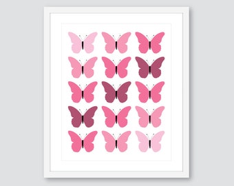 Butterfly Art Print, Butterfly Wall Art, Pink Decor, Butterfly Decor, girl room decor, gift for her, bedroom wall decor, bathroom wall decor