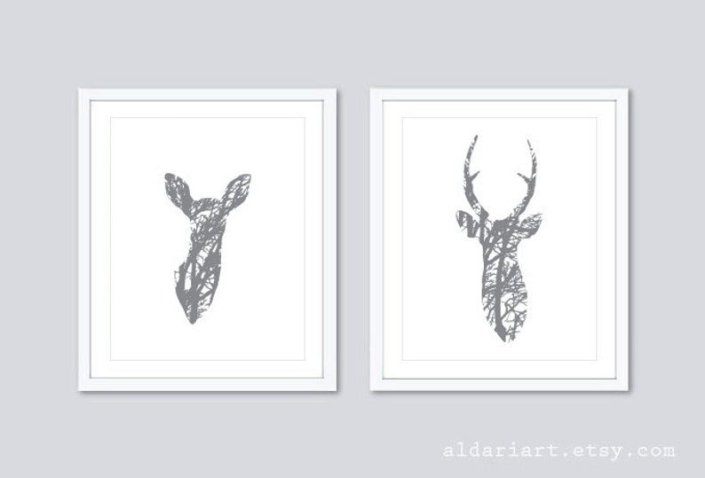 Modern Deer Prints Deer Wall Art Deer and Doe Prints Etsy Canada