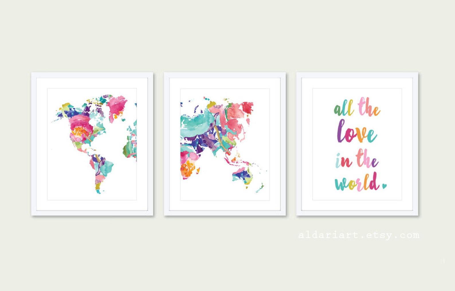 World Map Nursery Art Prints Set of 3 Prints All the Love Etsy