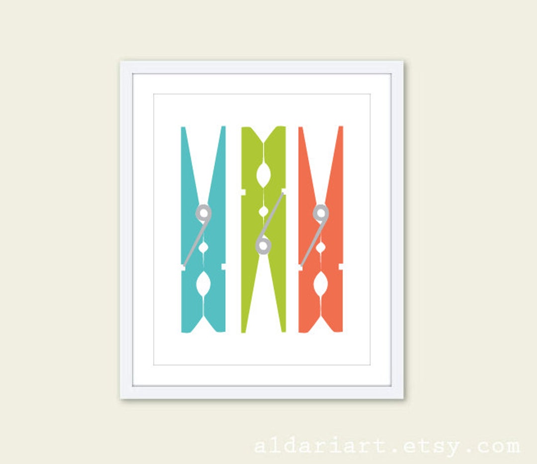 Clothespins Art Print Modern Laundry Room Print Laundry Room Wall Art