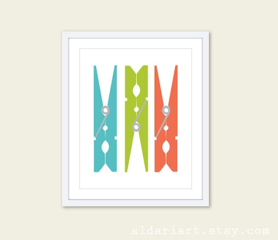 Clothespins Art Print Modern Laundry Room Print Laundry | Etsy
