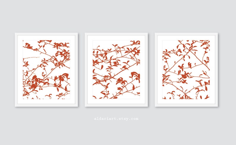 Contemporary Nature Wall Art Tree Triptych Woodland Home Decor Tree Leaves and Branches Digital Print Set Fall Decor