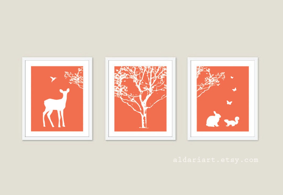 Woodland Nursery Art Prints - Baby Girl Nursery Decor - Tree Fawn Bird ...