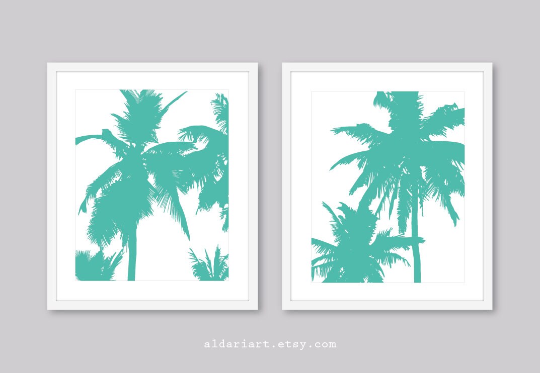 Palm Tree Art Prints Set of 2 prints Palm Tree Wall Art Etsy