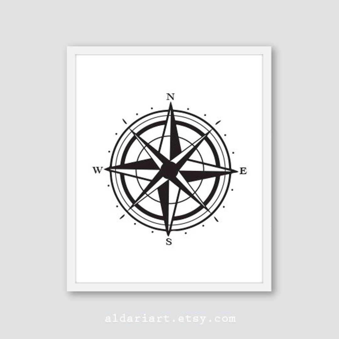 Compass Print Black and White Wall Art Simple Compass Print - Etsy