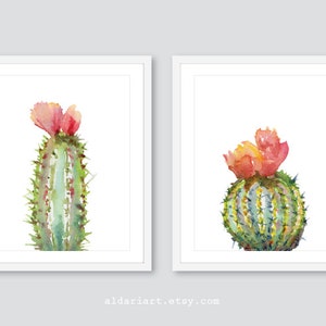 Succulent Wall Art, Cactus Art Prints, Succulent Watercolor Art prints, Modern Cactus Wall Decor, Set of two cactus art prints