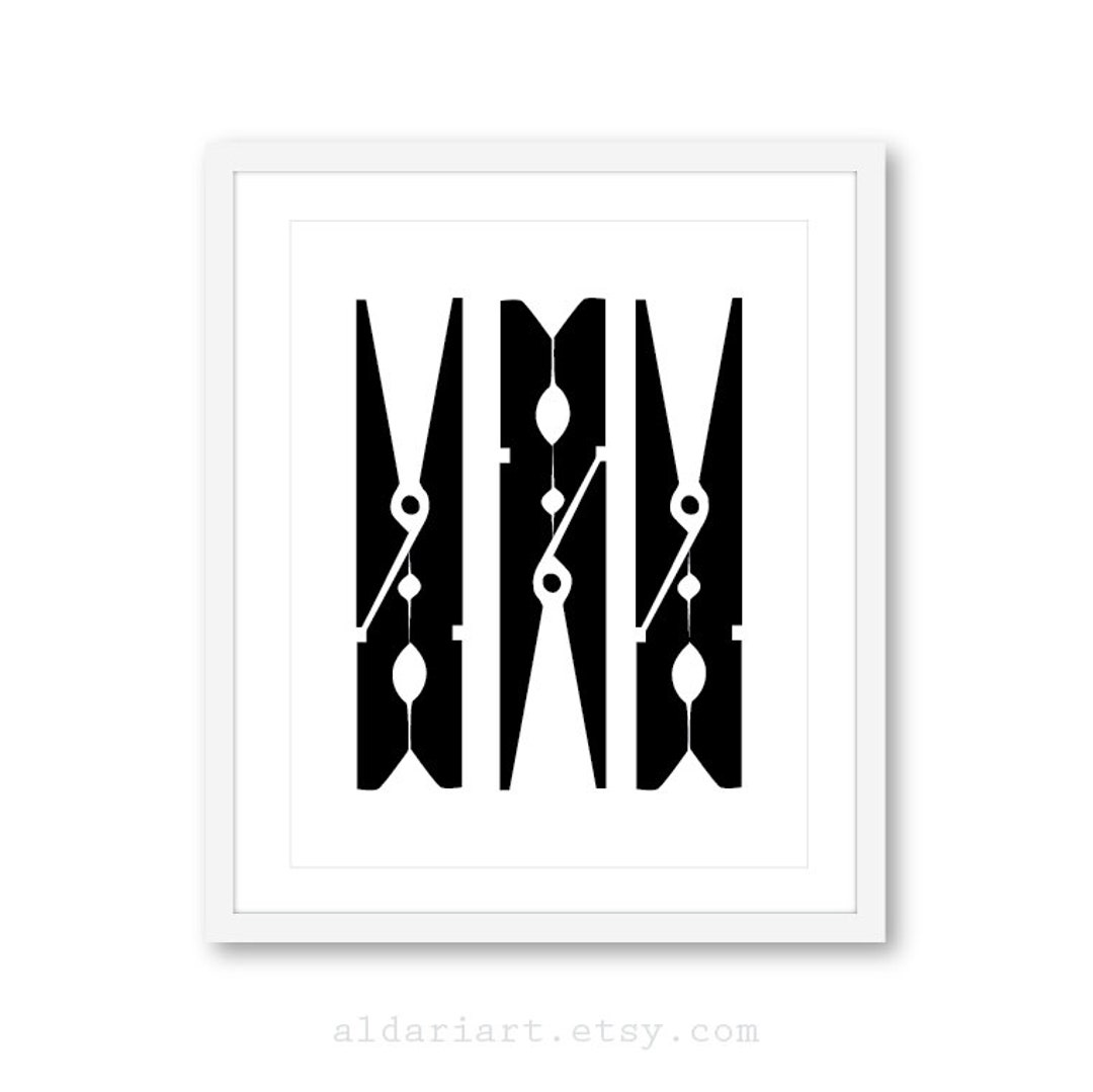 Laundry Room Wall Art, Black Clothespins Art Print, Laundry Print ...