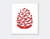 Pinecone Art Print - Modern Abstract Pinecone Art - Red and White Print - Rustic Modern Woodland Art - Cabin Art - Aldari Art