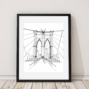 Brooklyn Bridge Art Print - New York Wall Art- Brooklyn Bridge Architectural Print - New York Architectural Drawing - Aldari Art