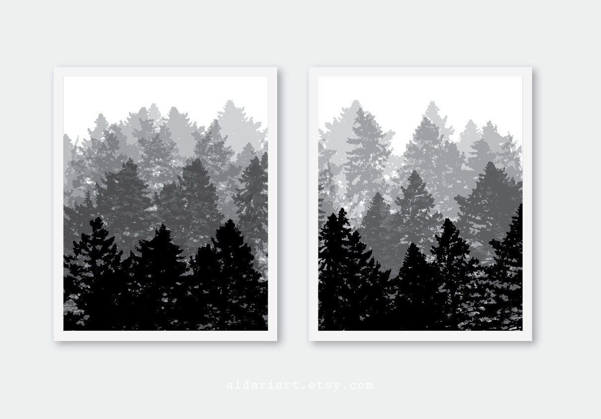 Trees Prints, Tree Wall Art, Contemporary Nature Wall Decor, Woodland ...