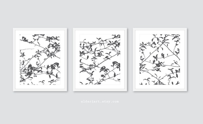 Contemporary Nature Wall Art Tree Triptych Woodland Home Decor Tree Leaves and Branches Digital Print Set Fall Decor