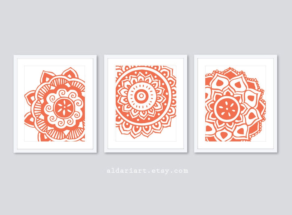 Mandala Art Prints - Modern Decor - Flower Wall Art - Set of 3 ...