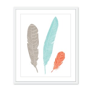 Feathers Art Print - Feathers Wall Art - Boho  Decor - Brown Blue Coral - Modern Decor - Nursery Feathers Prints - CHOOSE YOUR COLORS