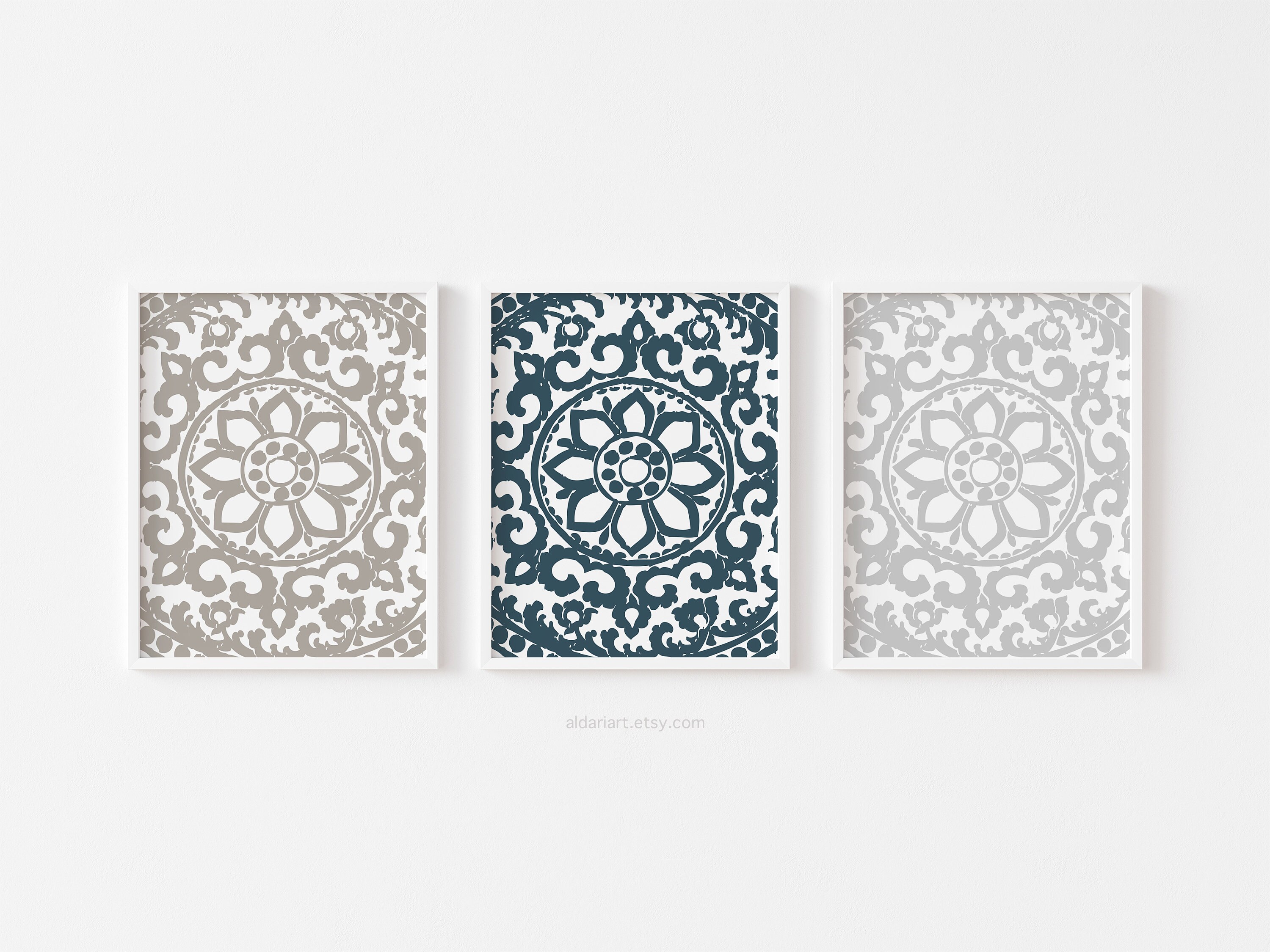 Mandala Wall Art Set of 3 Prints - Abstract Flower Medallion Wall Art ...
