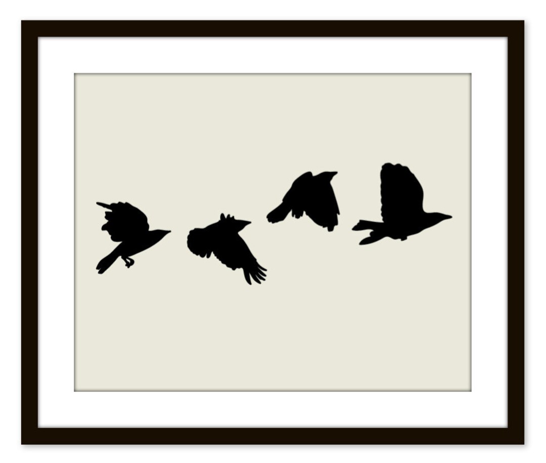 Black Birds Wall Art Print Modern Home Decor Black and Beige Crows