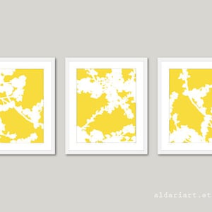 Cherry Blossoms Art Prints, Floral Wall Art, Flower Art Prints, Set of 3, Yellow and White Flowers Decor, Sakura Wall Art, Spring Home Decor