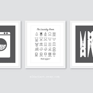 Laundry Room Art Prints,  Laundry Wall Art, set of 3, Laundry Room Decor, Laundry Room Sign, charcoal grey, CHOOSE YOUR COLOR