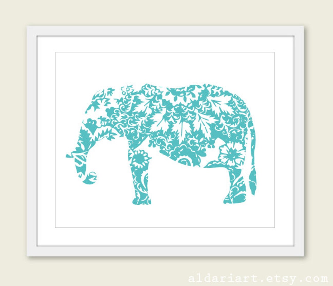 Elephant Art Print Floral Elephant Wall Art Modern Home Etsy