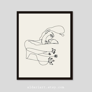 Art de ligne abstrait, dessin minimal de ligne de visage, art moderne de mur, dessin de ligne abstrait de femme et de fleurs, art féminin de portrait