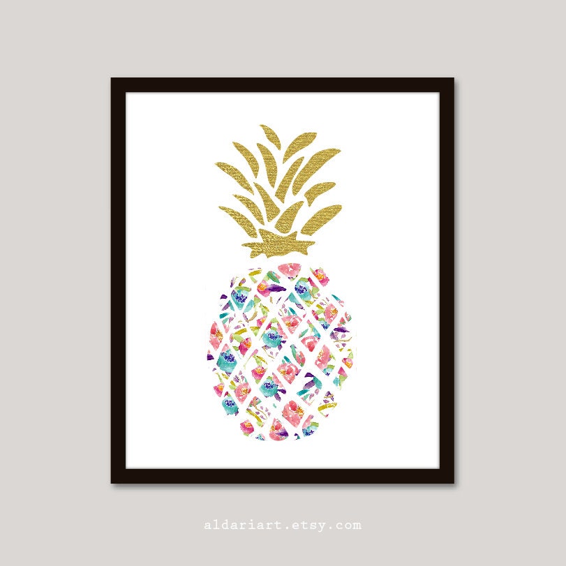 Gold Art Decor Print Art Pineapple Pineapple Wall Floral Fruit Tropical Online Art Buy and Etsy in India Pineapple Print Print - Faux Color Gold Wall