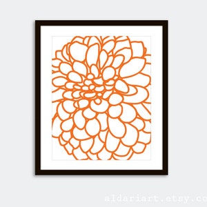 Dahlia Art Print - Modern Flower Wall Art - Abstract Flower Print - Orange Flower Art - custom color - aldari art